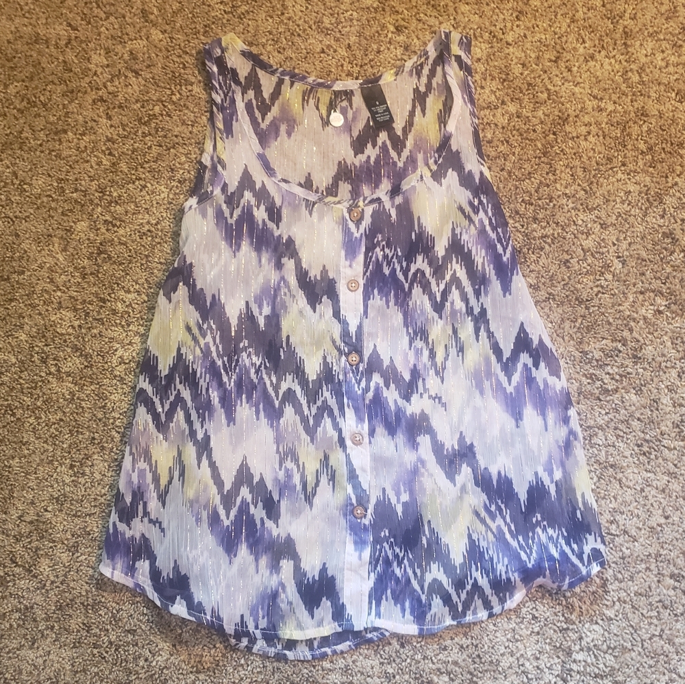 BKE boutique small blue green thin button tank